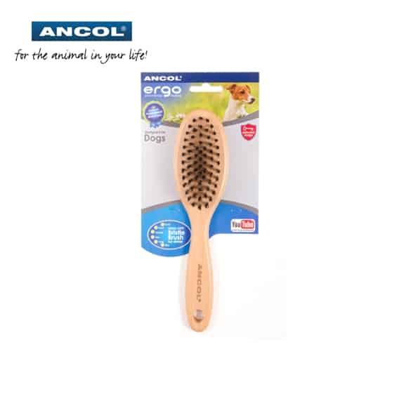 Ancol Ergo Wood Handle Soft Bristle Dog Brush Pet Shop Direct